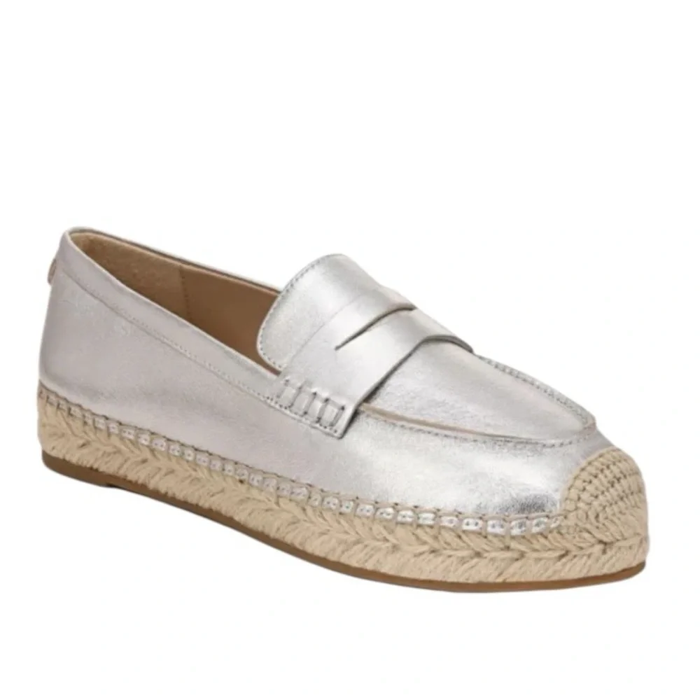 Sam Edelman Kai Espadrille Leather Slip-on Shoe in Silver NWOT S-523 Sz 6.5